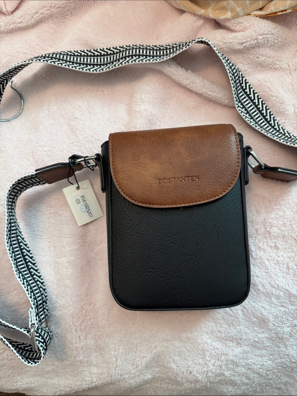 Bostanten Black and Brown Two-Tone Crossbody Messenger Bag